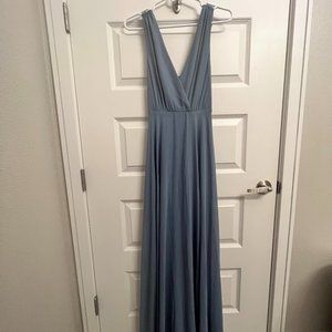 Dance the Night Away Slate Blue Backless Maxi Dress